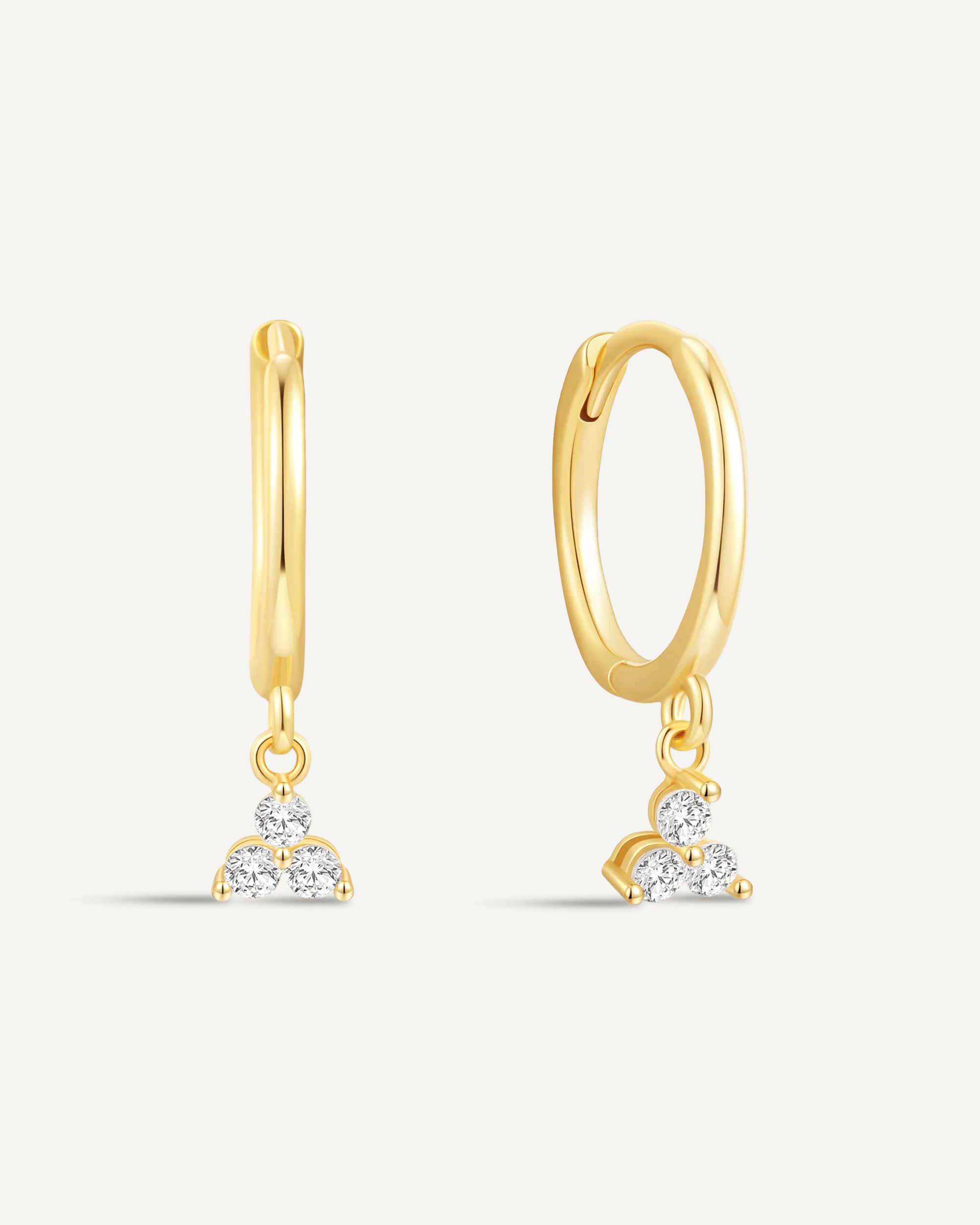 Triple Crystal Dangle Hoops in Gold