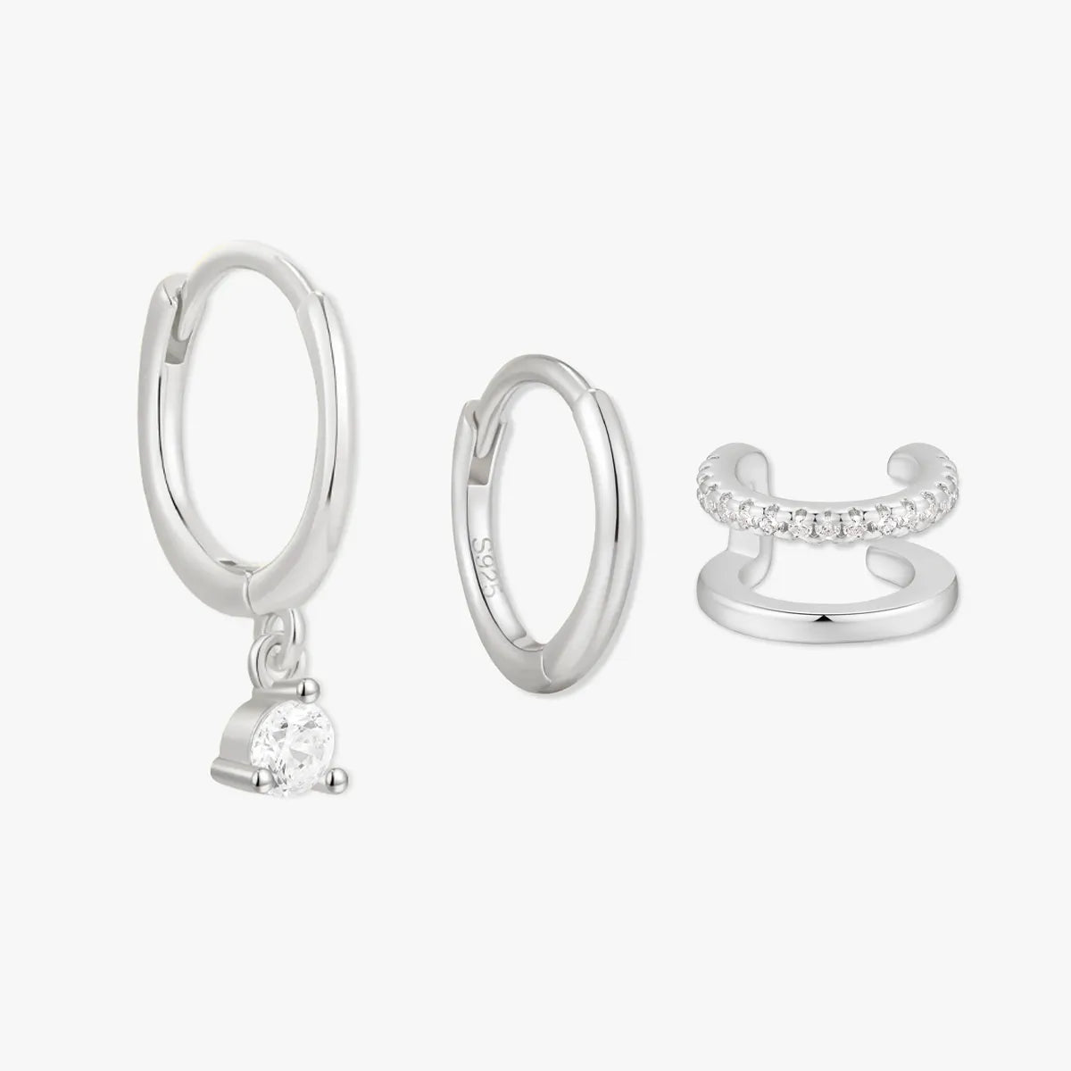 Dangle Hoop Earring Set in Silver