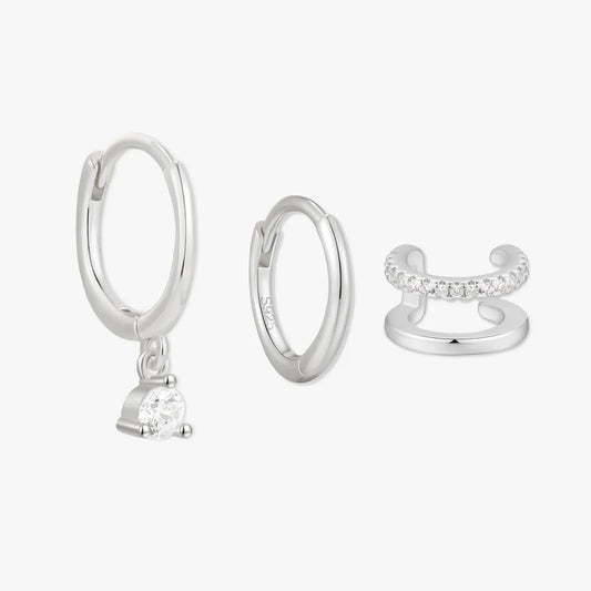 Dangle Hoop Earring Set in Silver