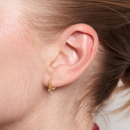 Double Bezel Dangle Huggie in Gold