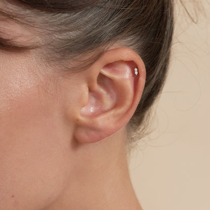 Duo Crystal Barbell Studs In Silver - LÉA