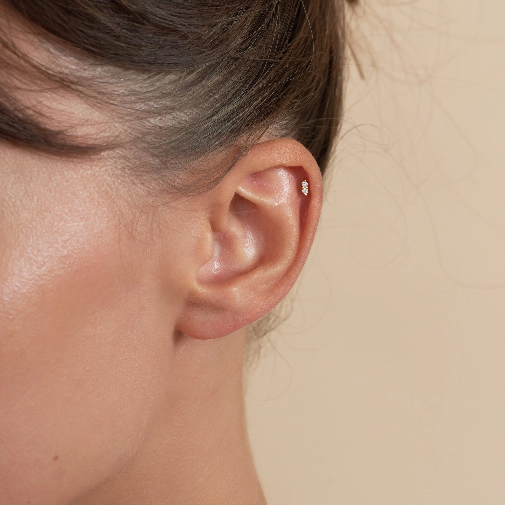 Duo Crystal Barbell Studs In Gold