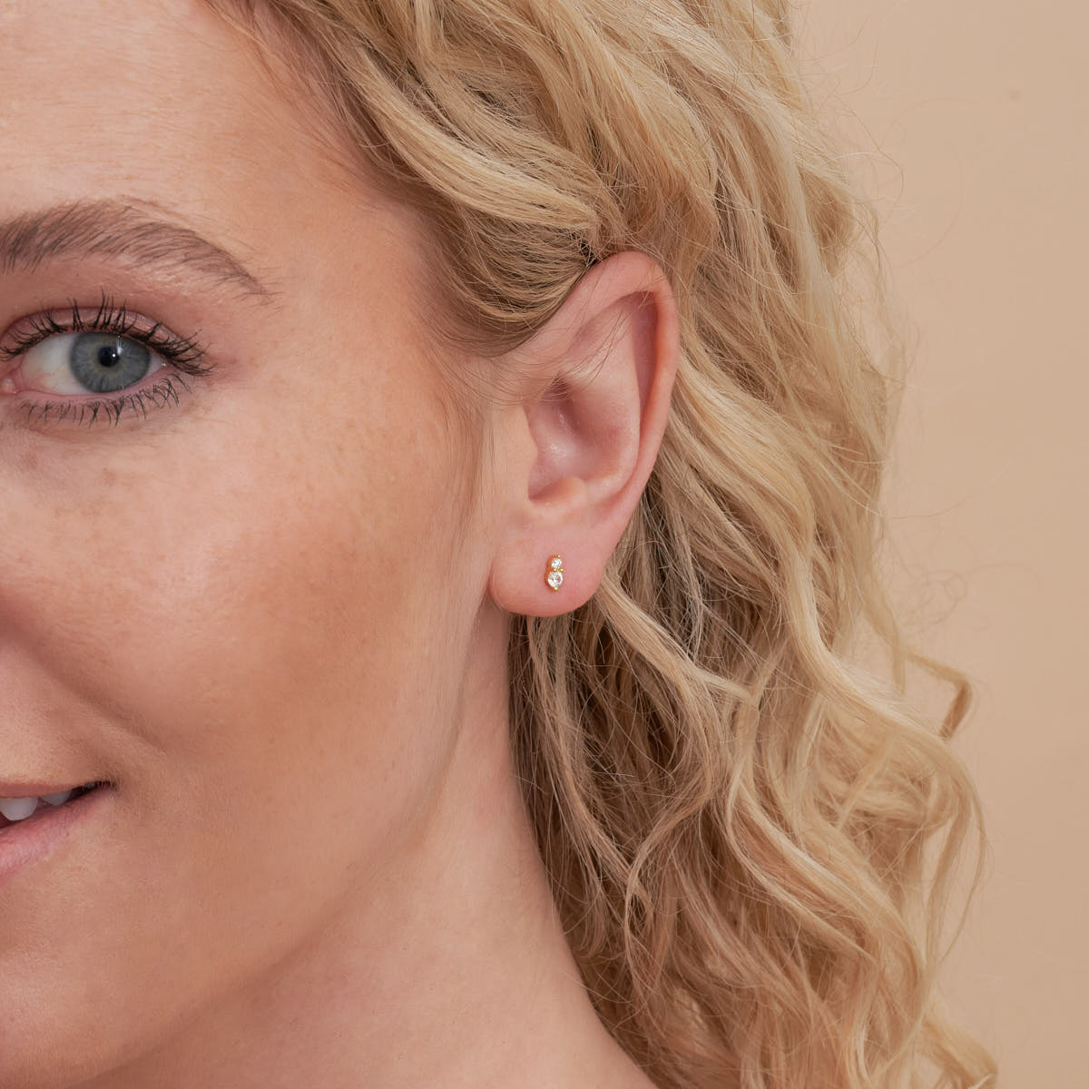 Duo Crystal Flat Back Studs In Gold