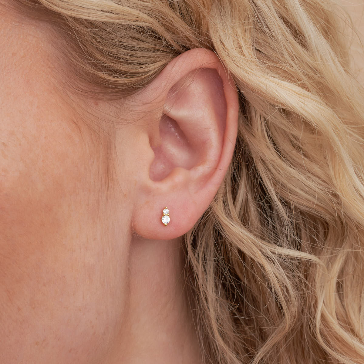 Duo Crystal Flat Back Studs In Gold