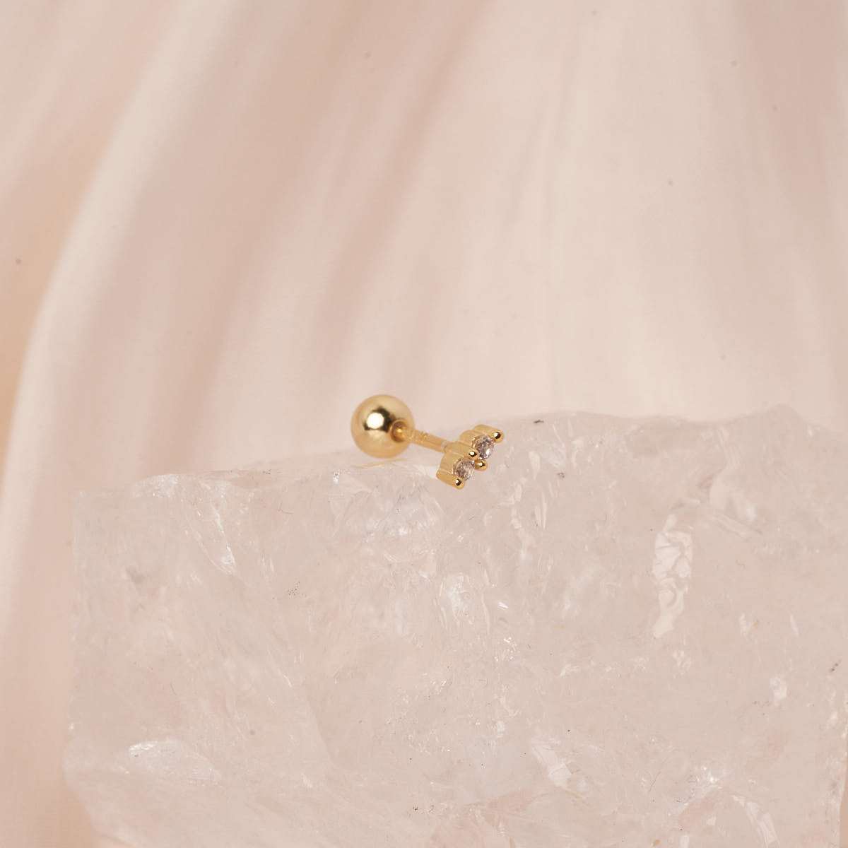 Duo Crystal Barbell Studs In Gold - LÉA