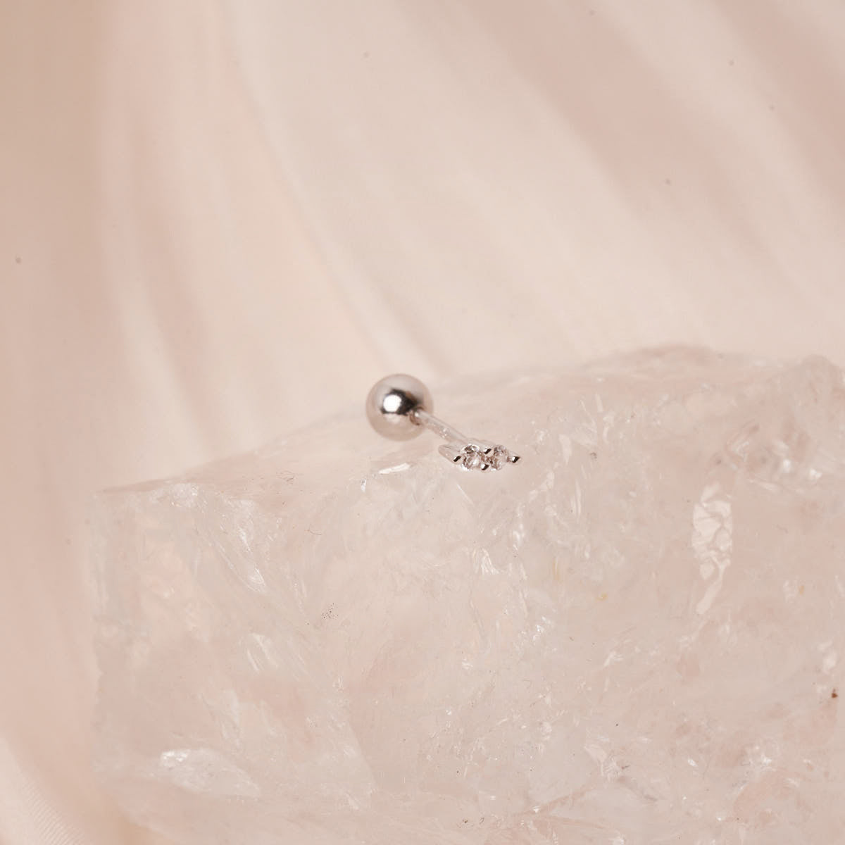 Duo Crystal Barbell Studs In Silver - LÉA