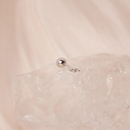 Duo Crystal Barbell Studs In Silver - LÉA