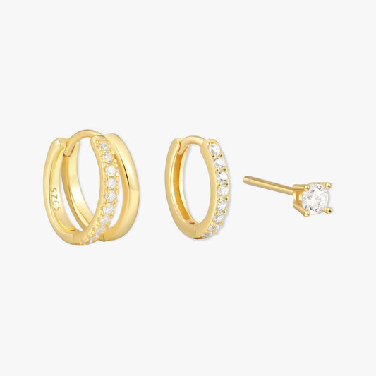 Everyday Crystal Huggies Set in Gold