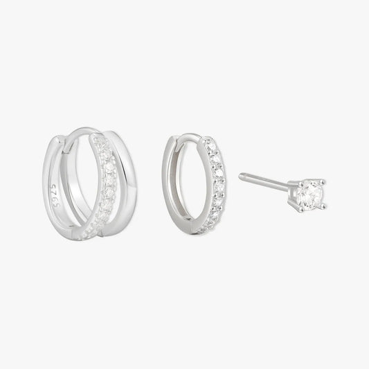 Everyday Crystal Huggies Set in Silver