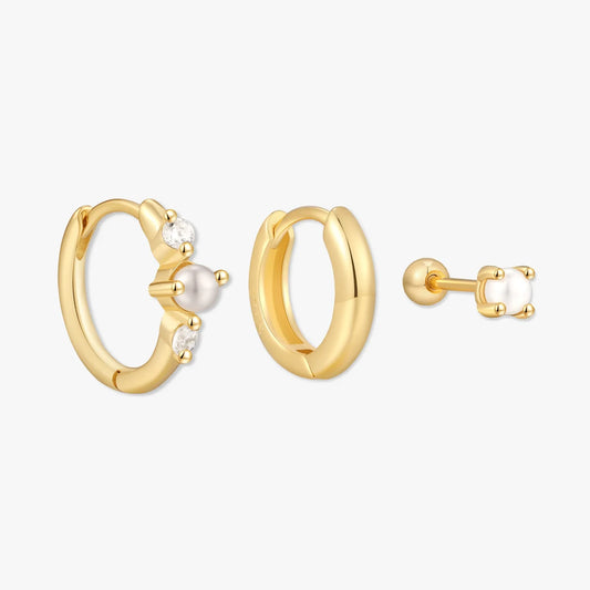 Everyday Pearl Hoop Set In Gold