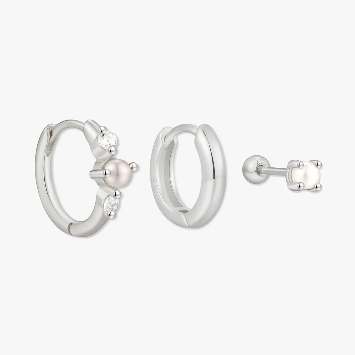 Everyday Pearl Hoop Set In Silver