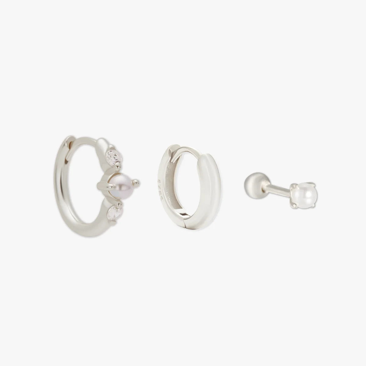 Everyday Pearl Hoop Stack In Silver
