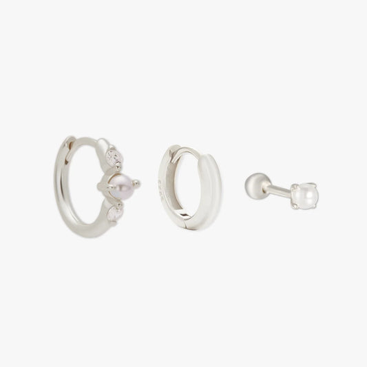 Everyday Pearl Hoop Stack In Silver