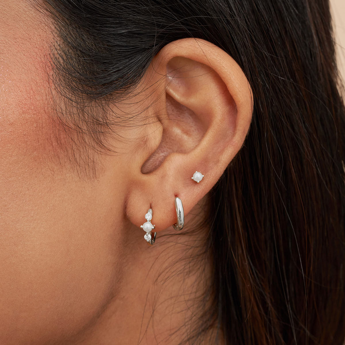 Everyday Pearl Hoop Stack In Silver