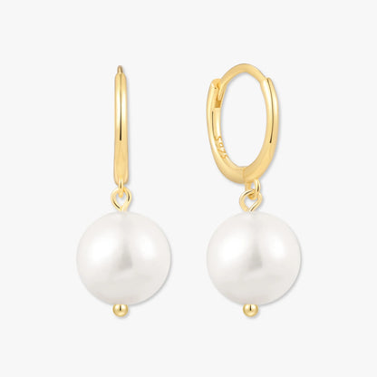Freshwater Pearl Dangle Hoops in Gold