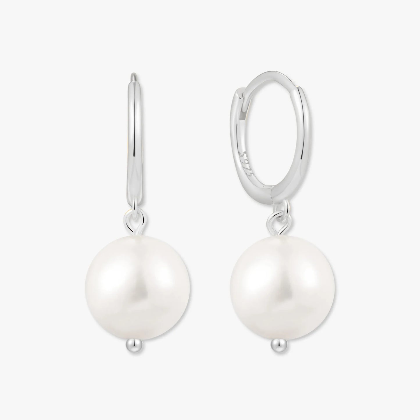 Freshwater Pearl Dangle Hoops in Silver