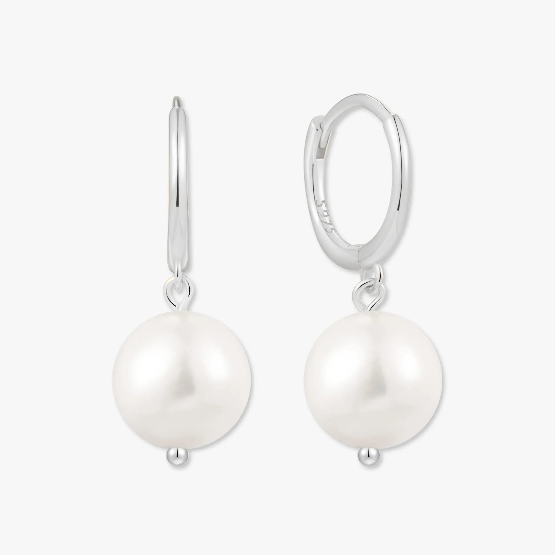Freshwater Pearl Dangle Hoops in Silver