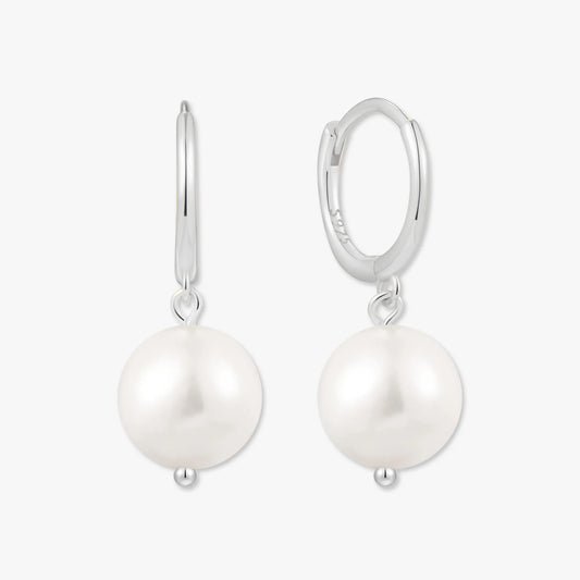 Freshwater Pearl Dangle Hoops in Silver