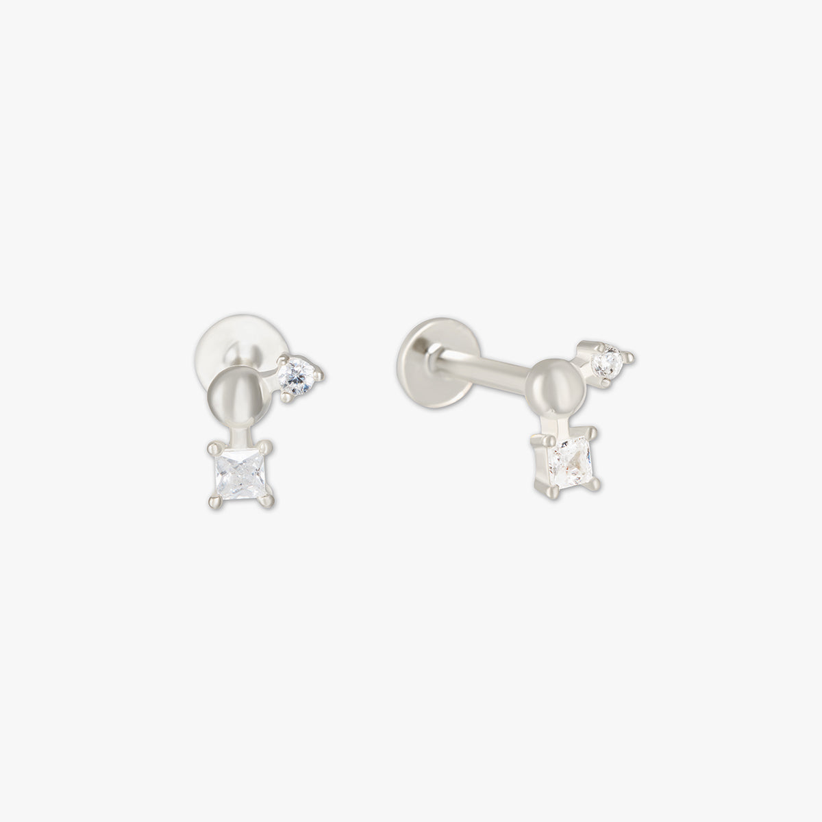 Geometric Crystal Cartilage Studs in Silver