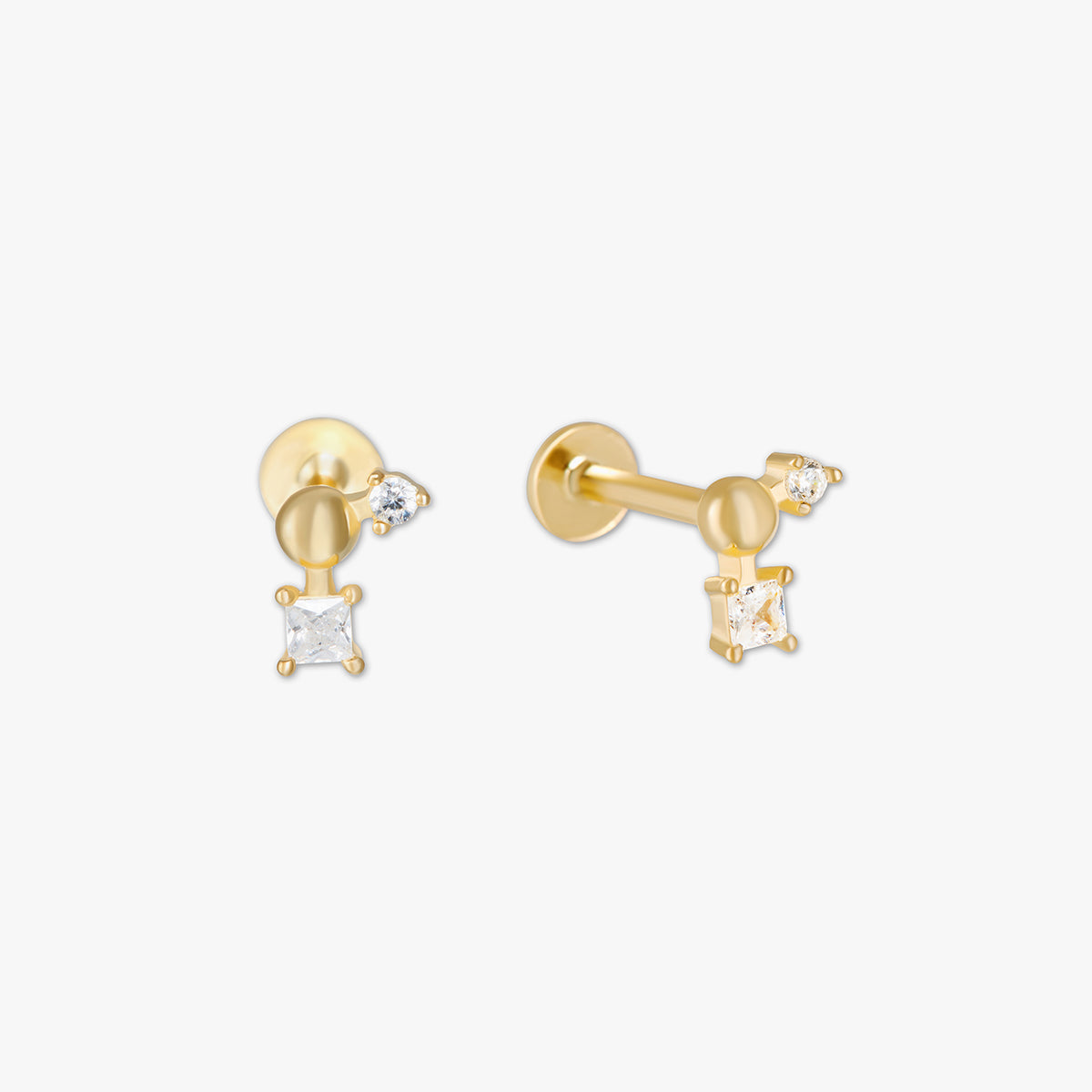 Geometric Crystal Cartilage Studs in Gold