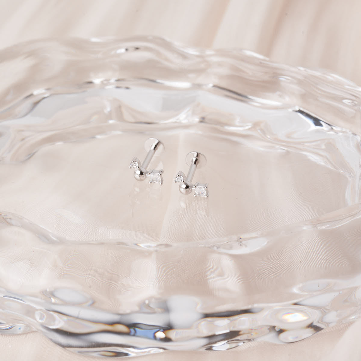 Geometric Crystal Cartilage Studs in Silver