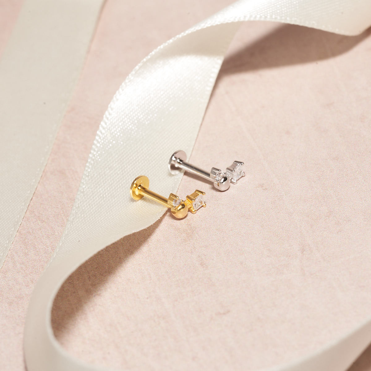 Geometric Crystal Cartilage Studs in Gold