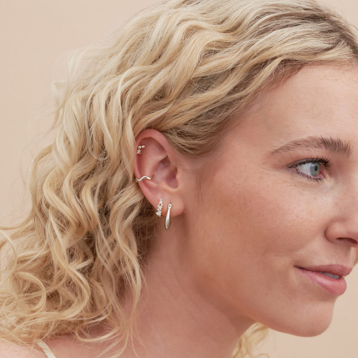 Geometric Crystal Cartilage Studs in Silver