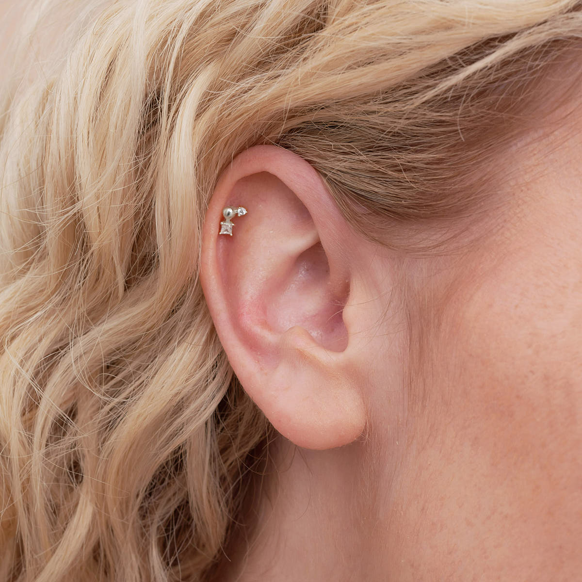 Geometric Crystal Cartilage Studs in Silver