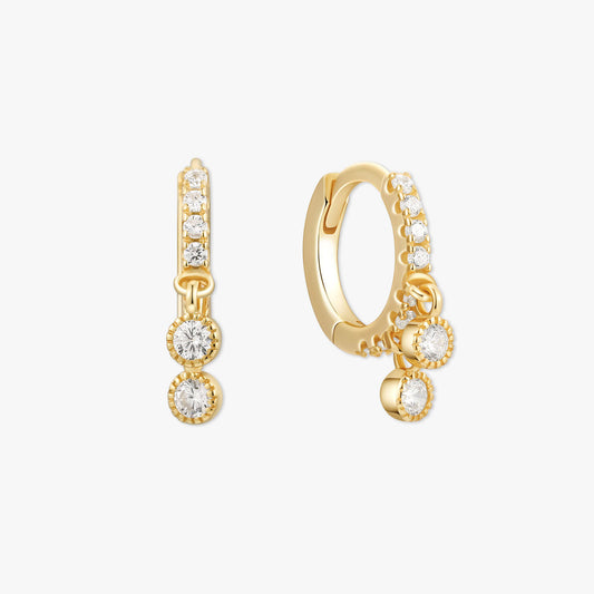 Double Bezel Dangle Huggies in Gold