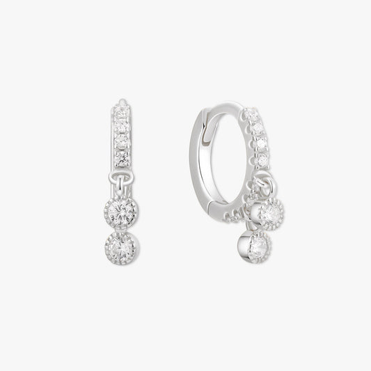 Double Bezel Dangle Huggies in Silver