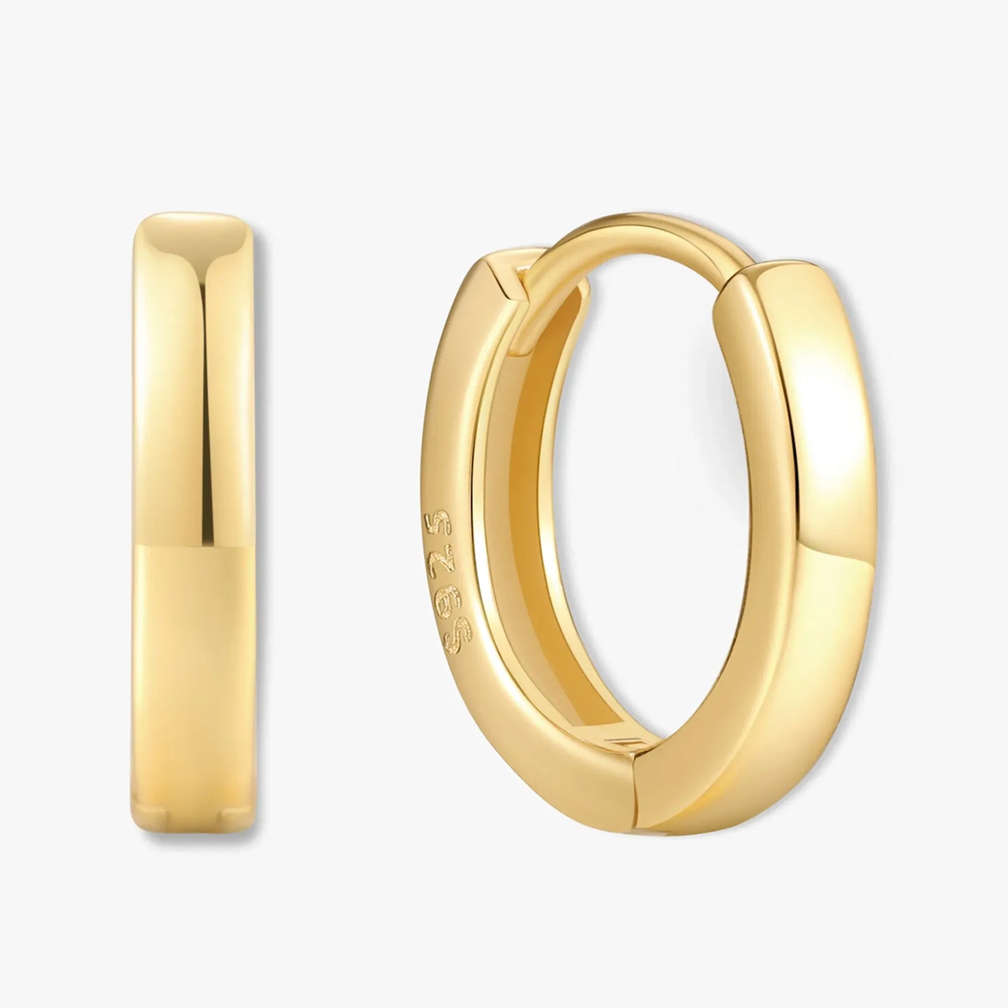 Square Edge Huggie Hoops In Gold