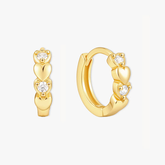 CZ Heart Huggie Hoops In Gold