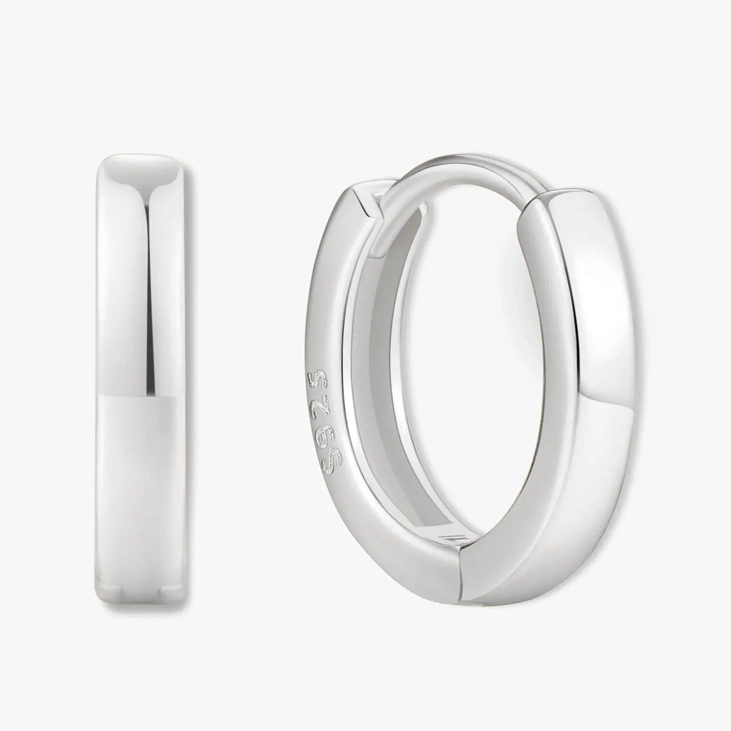 Square Edge Huggie Hoops In Silver