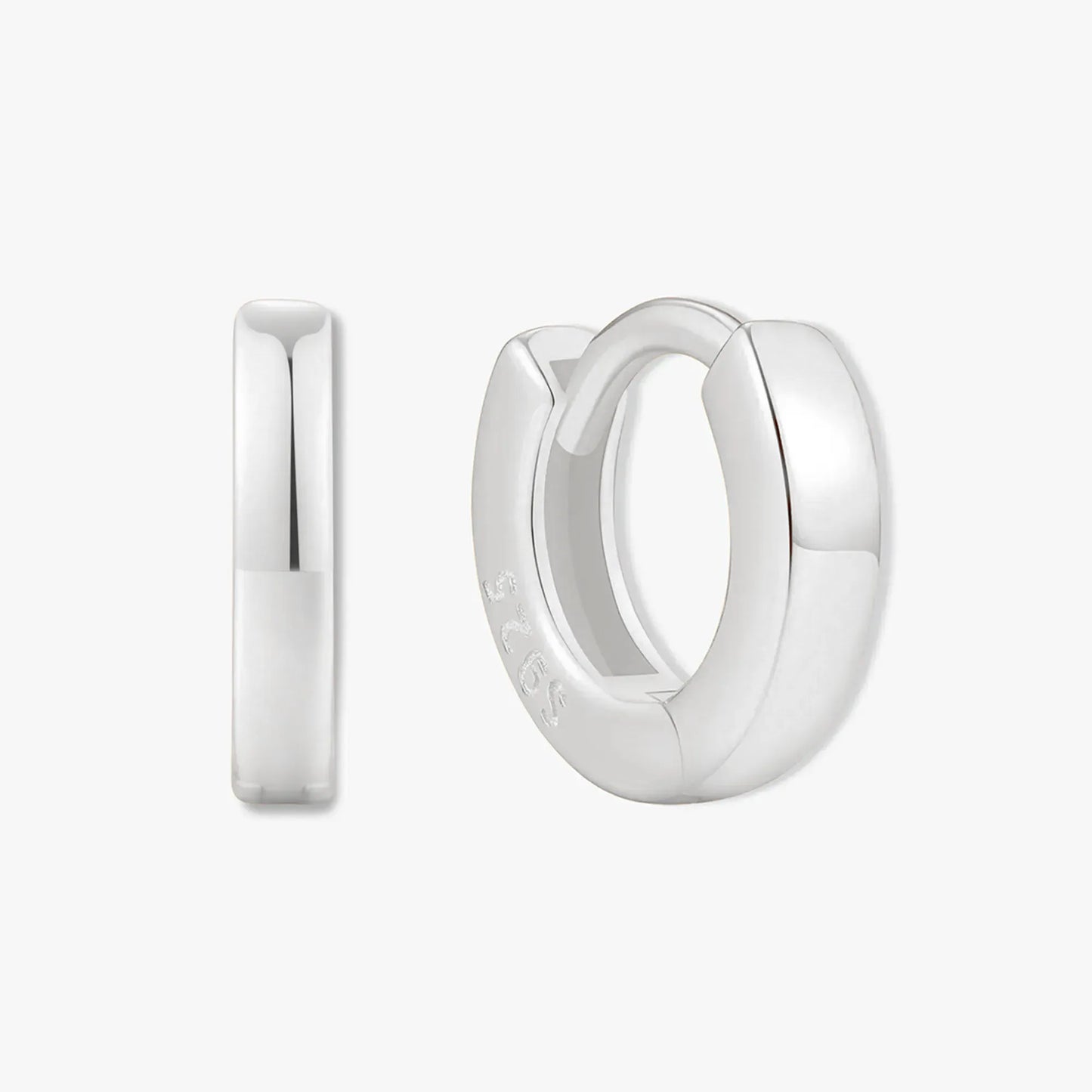 Square Edge Huggie Hoops In Silver