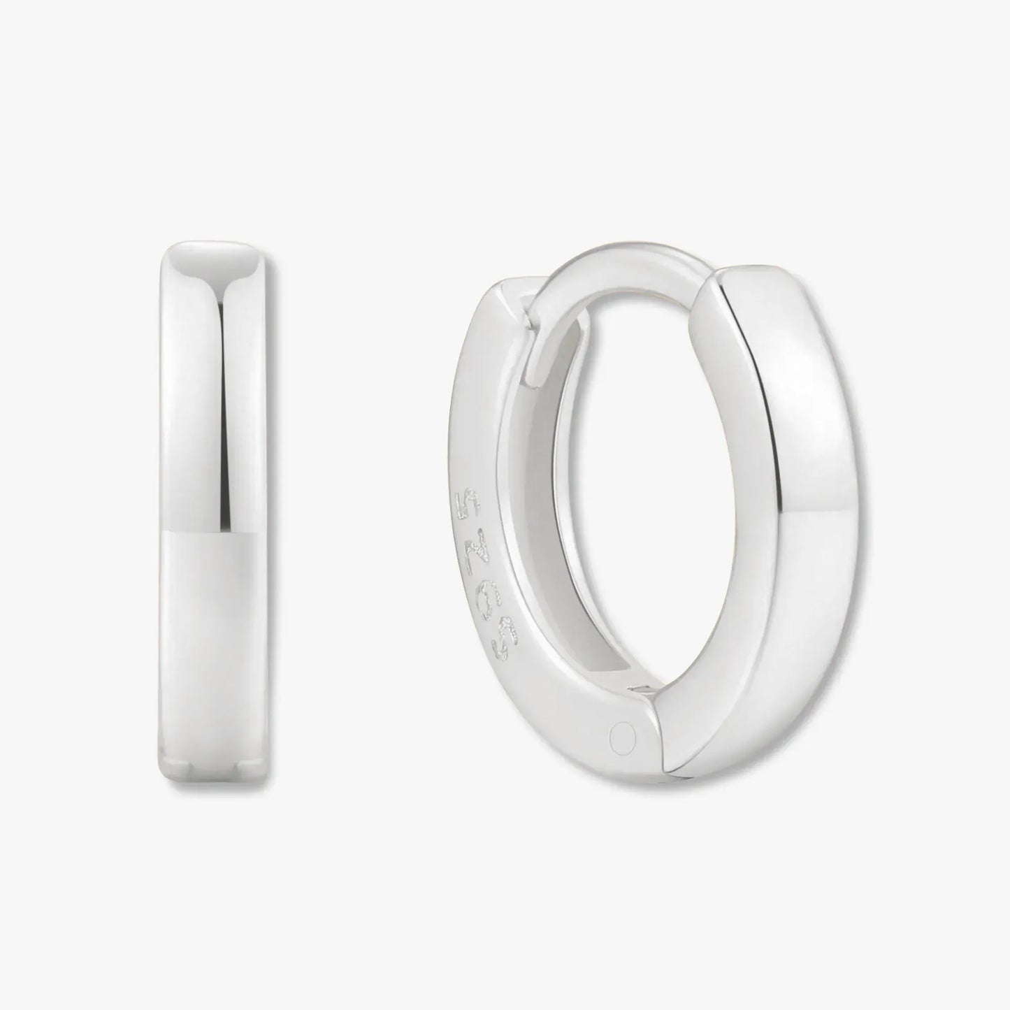 Square Edge Huggie Hoops In Silver