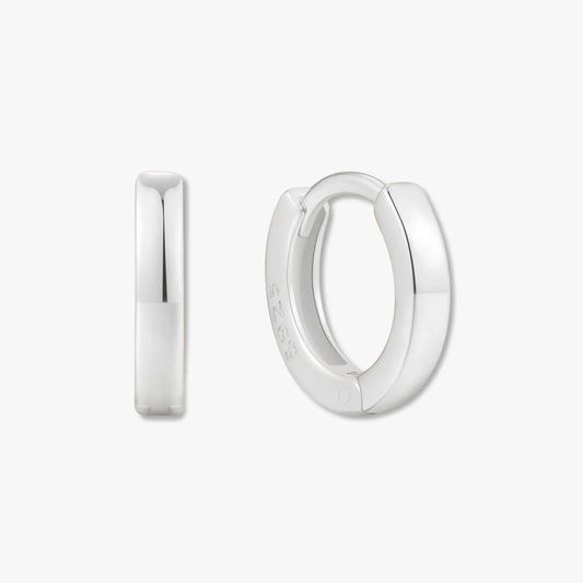 Square Edge Huggie Hoops In Silver