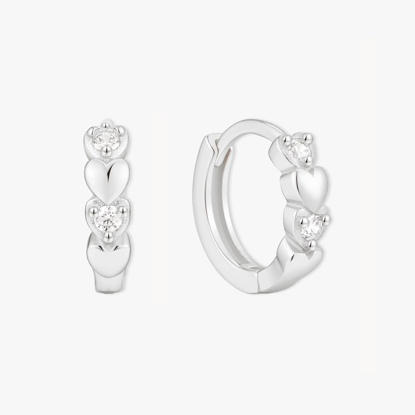 CZ Heart Huggie Hoops In Silver