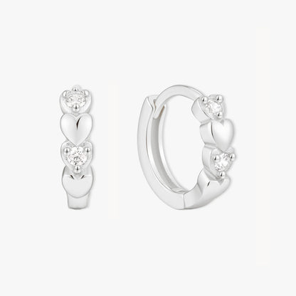 CZ Heart Huggie Hoops In Silver