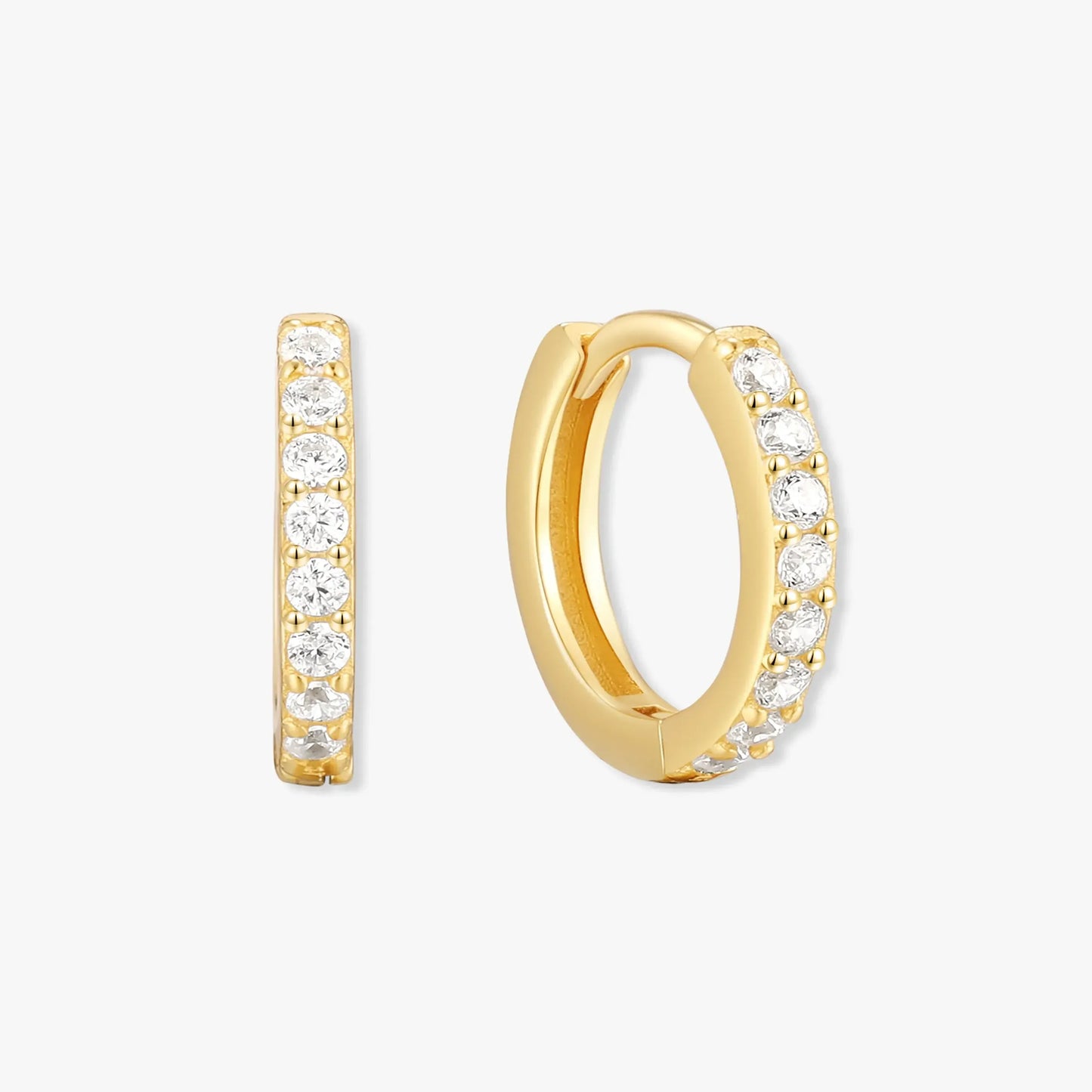 Crystal Paved Huggie Hoops In Gold