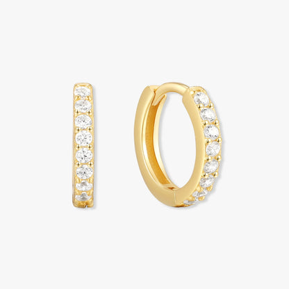Crystal Paved Huggie Hoops In Gold