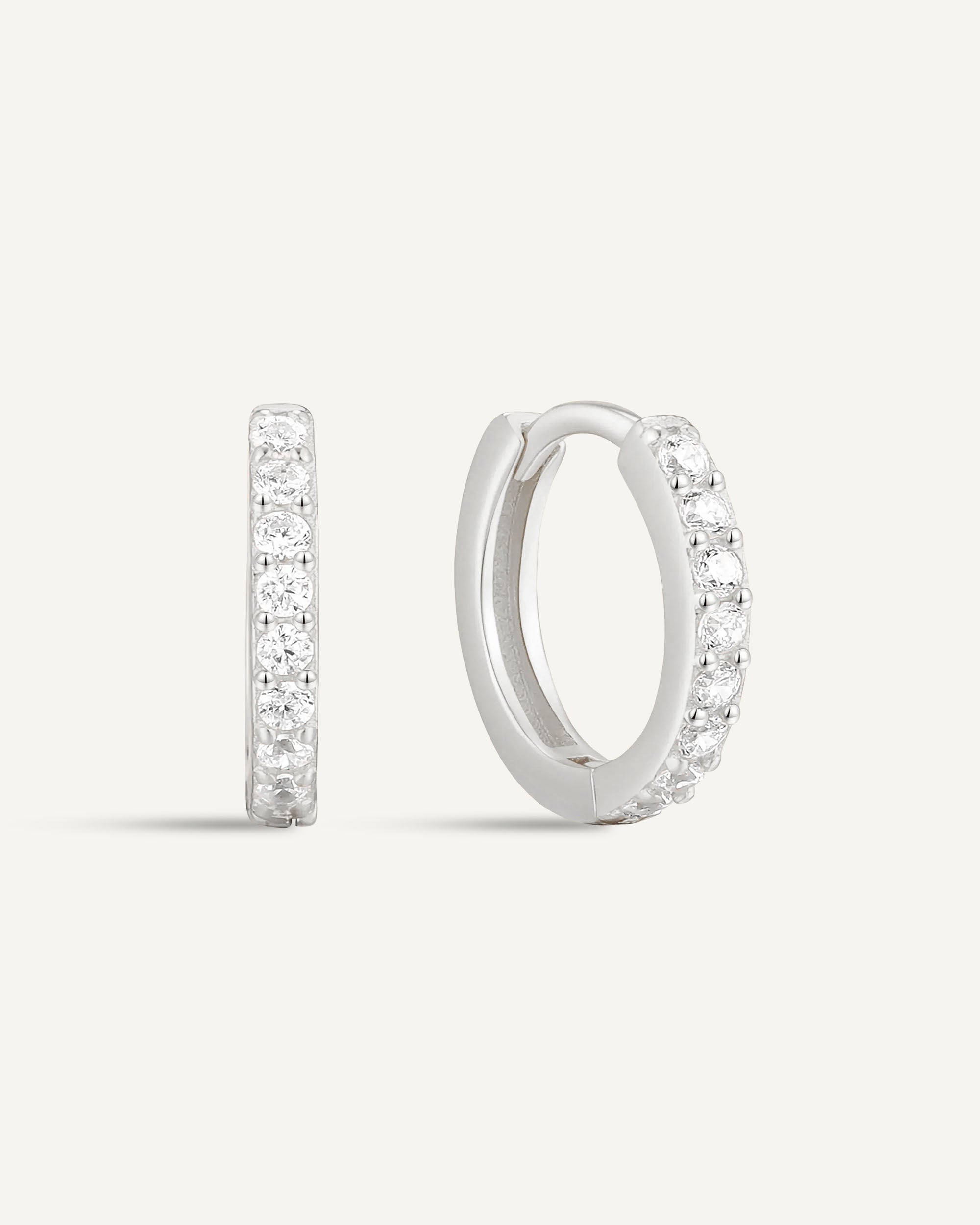Crystal Paved Huggie Hoops In Silver