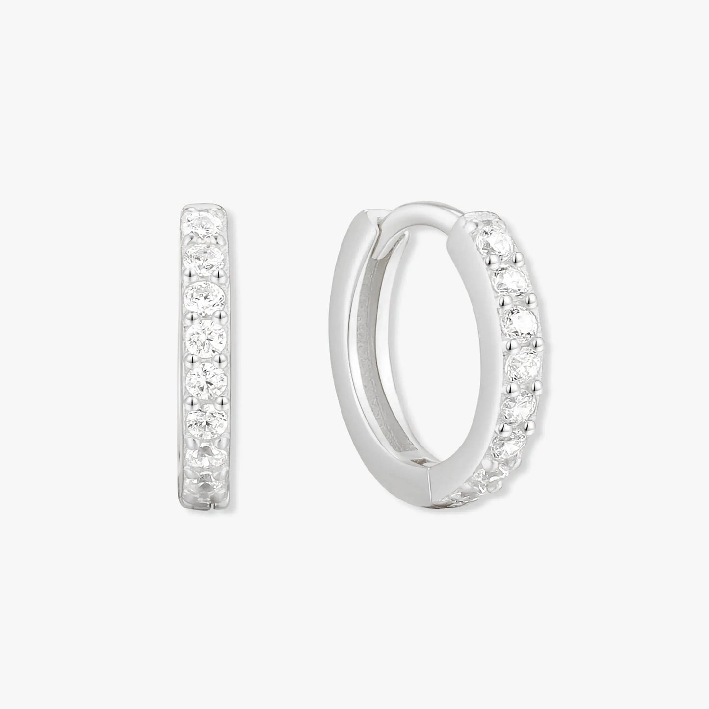 Crystal Paved Huggie Hoops In Silver