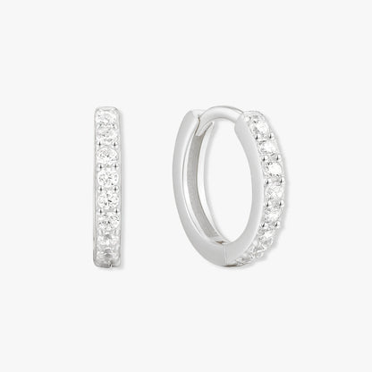 Crystal Paved Huggie Hoops In Silver