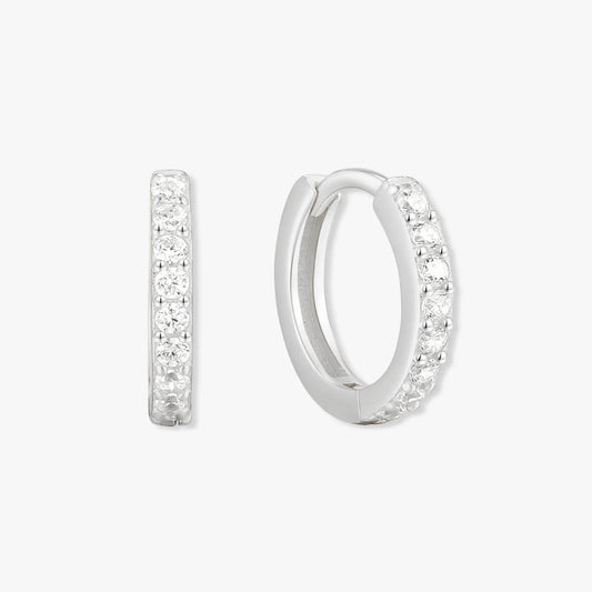 Crystal Paved Huggie Hoops In Silver