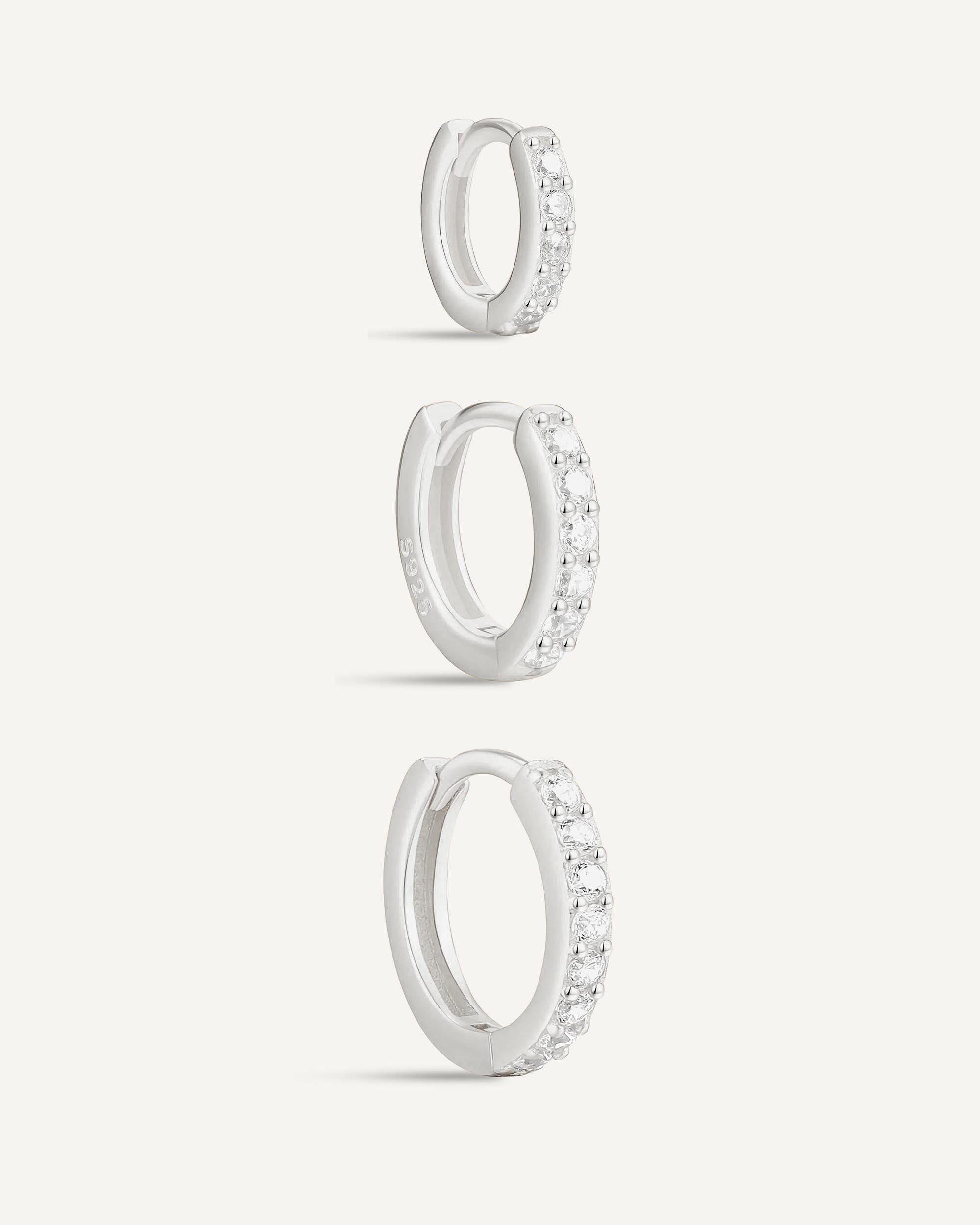 Crystal Paved Huggie Hoops In Silver