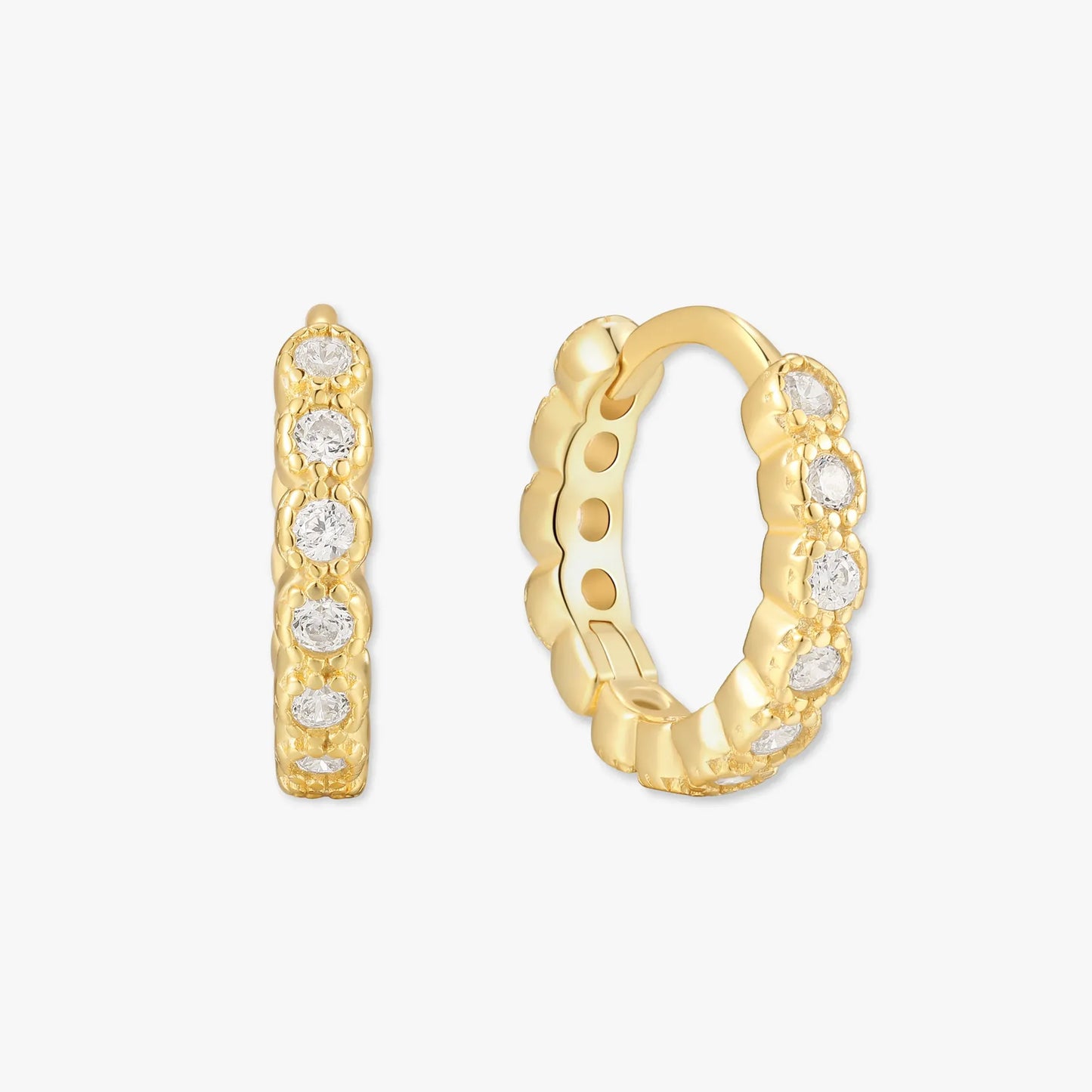 Bezel Crystal Huggies In Gold