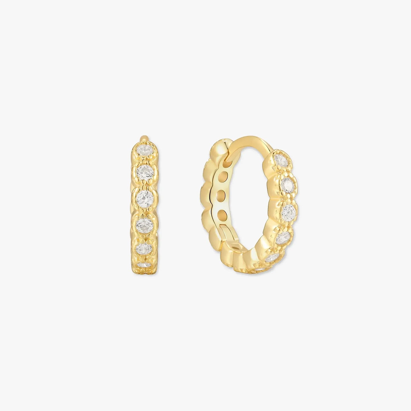 Bezel Crystal Huggies In Gold