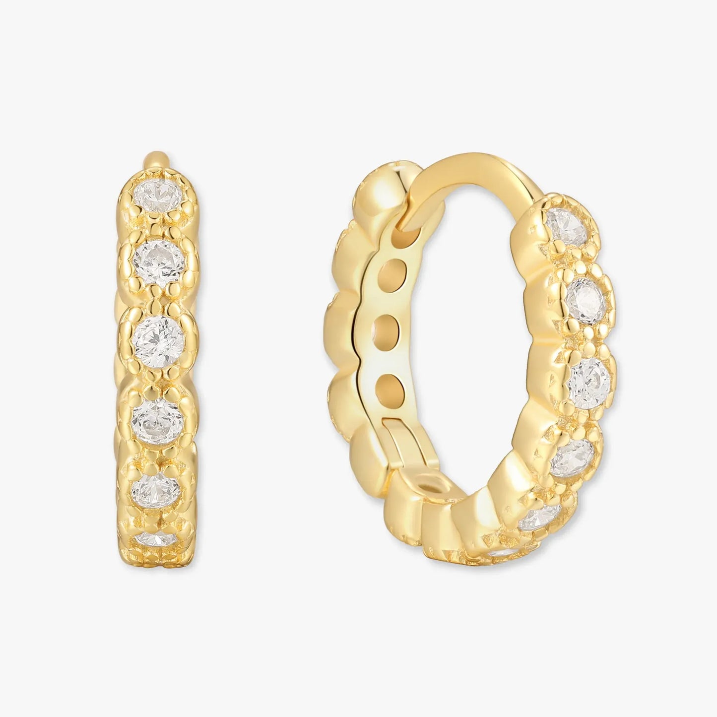 Bezel Crystal Huggies In Gold