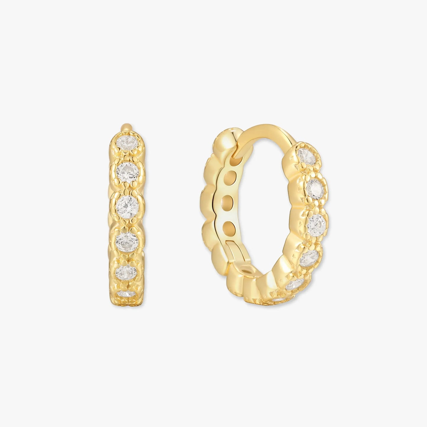 Bezel Crystal Huggies In Gold