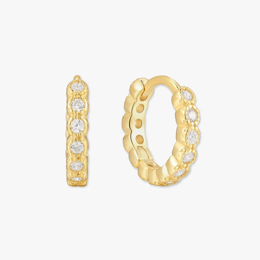 Bezel Crystal Huggies In Gold